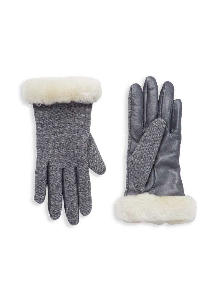 Ugg Faux Fur Lined Leather Gloves, Light Gray