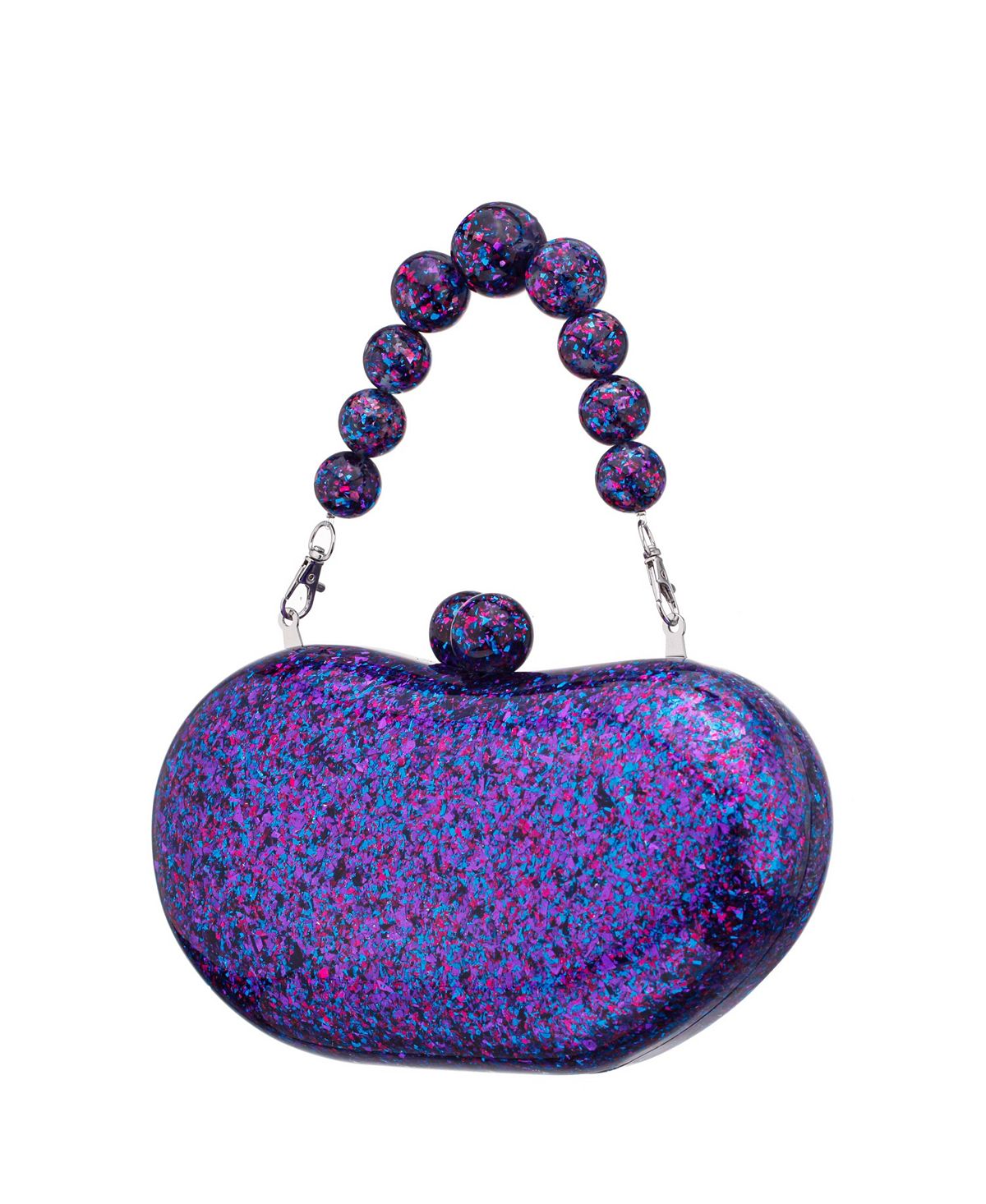 Acrylic minaudiere with print and beaded handle, Nina clutch