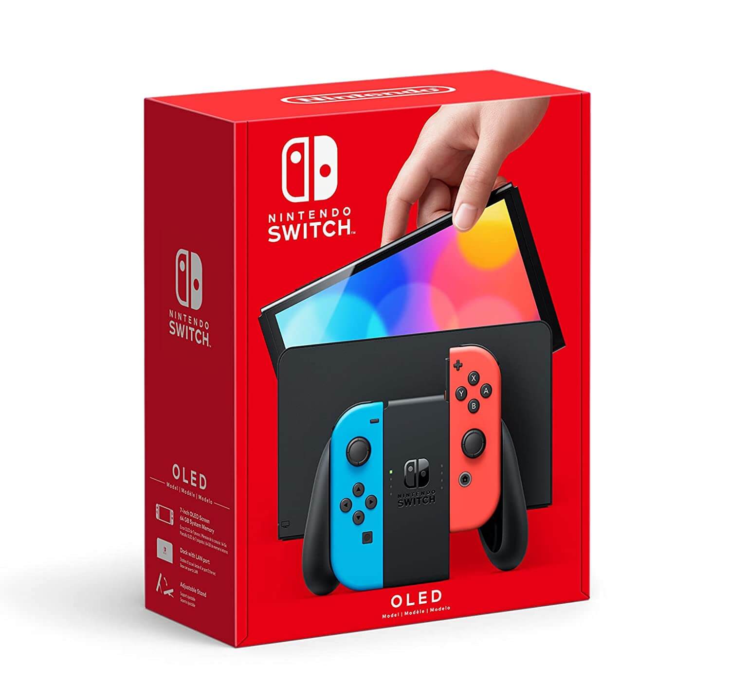 وحدة تحكم الألعاب، شاشة OLED من Nintendo Switch، باللون الأزرق النيون والأحمر النيون، Nintendo