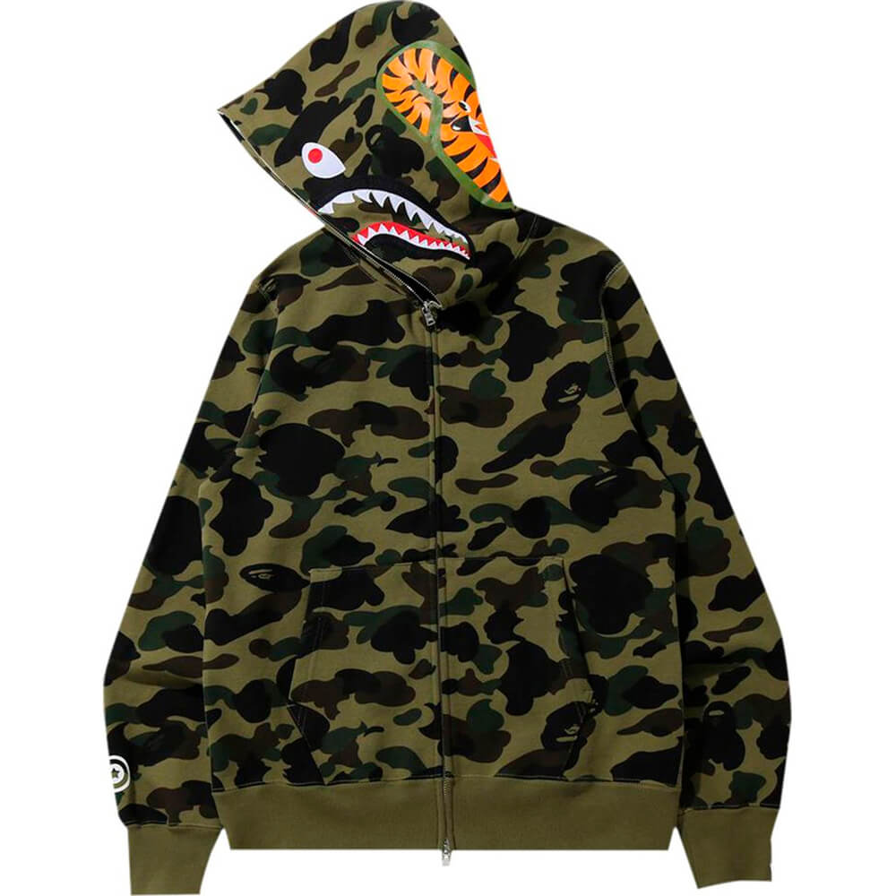 هودي BAPE 1st Camo Shark Full Zip 'Green'، باللون الأخضر