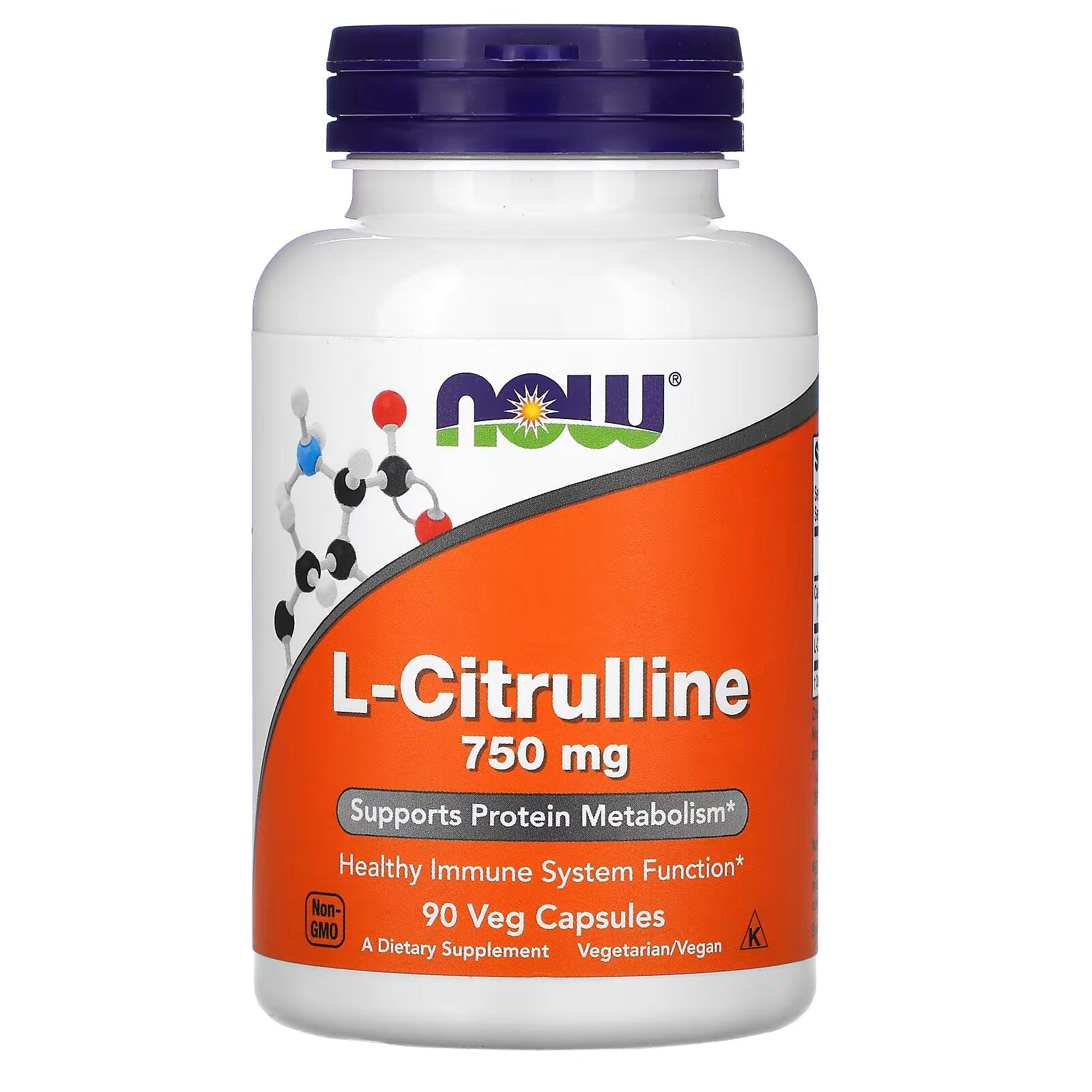 NOW Foods L-Citrulline 750 مجم، 90 كبسولة نباتية