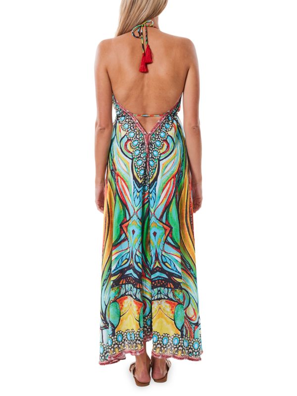 Ranee's Blue multi printed halter cover-up dress