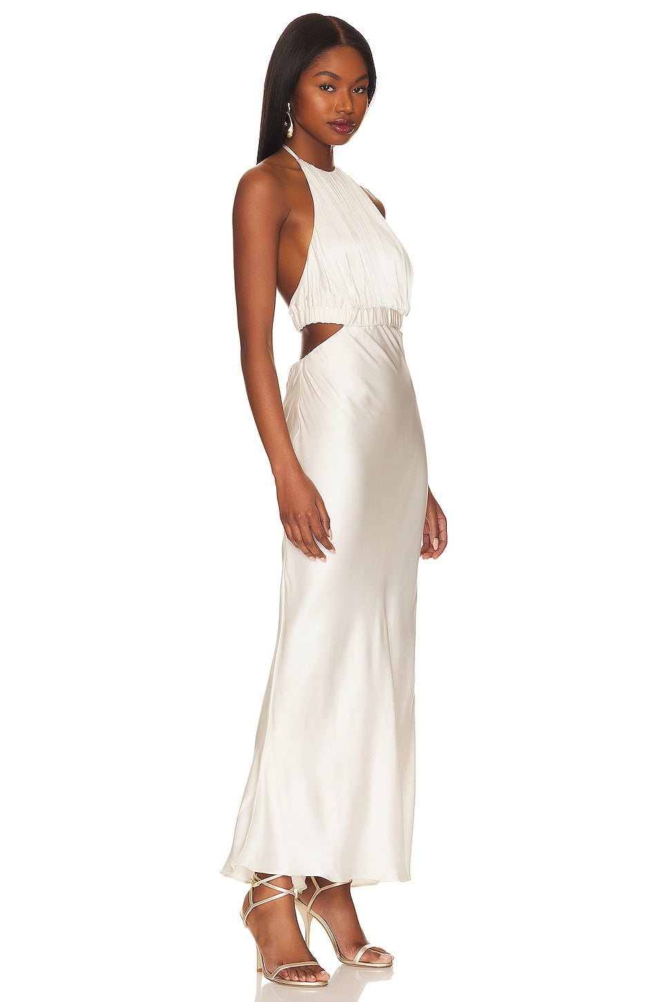 Shona Joy Milo Ruched Open Back Halter Maxi Dress in Coconut