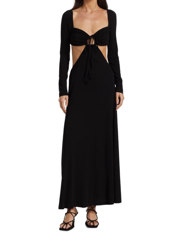 Rosetta Getty Ruffle Lace Neckline Dress, Black