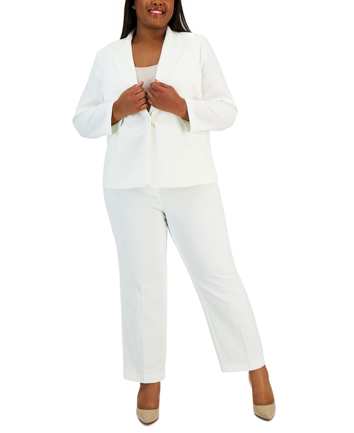 Le Suit Women's Notched Lapel Blazer Pant Suit Multi