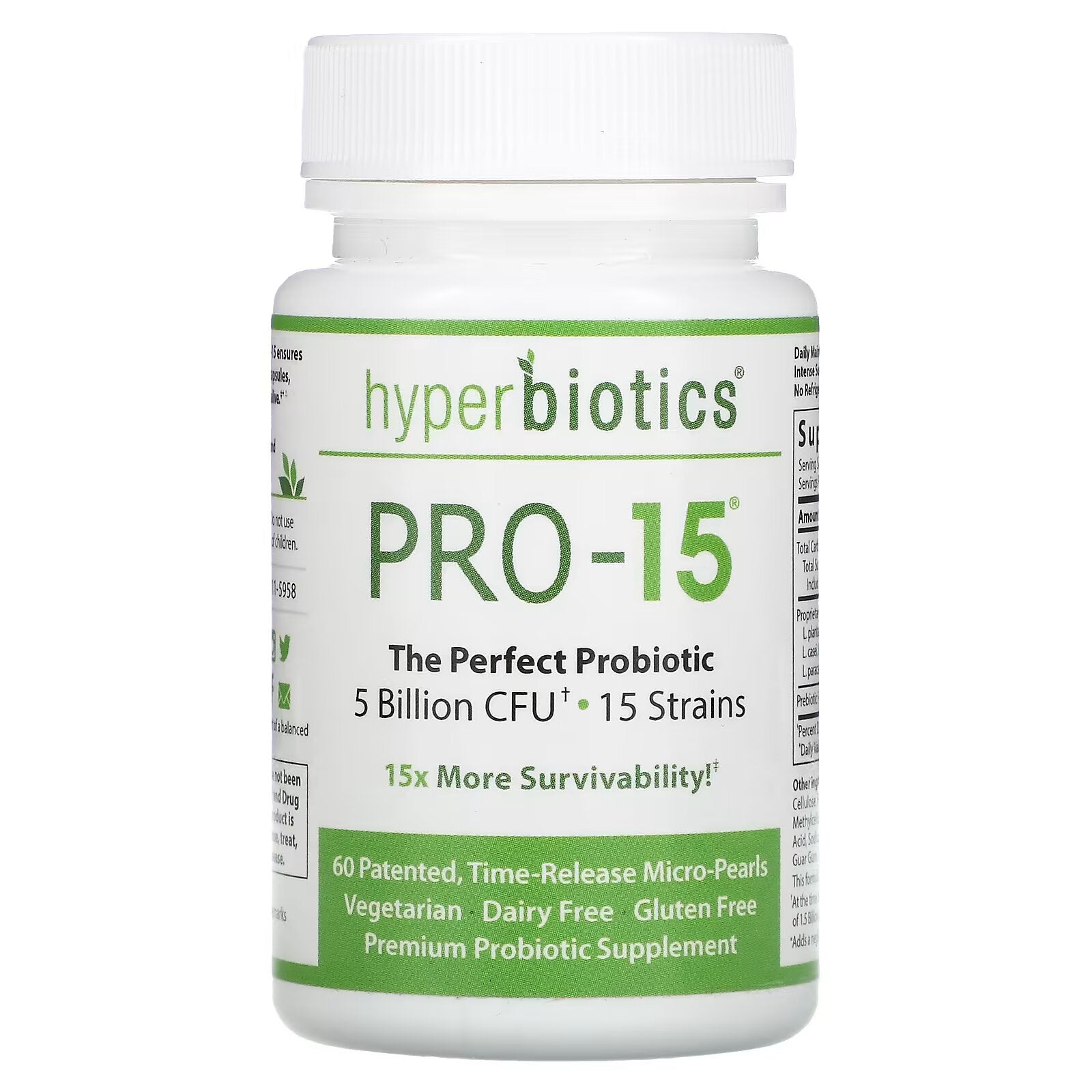 Hyperbiotics, PRO-15, Ideal Probiotic, 5 Billion CFU 60 patented slow-release microbeads