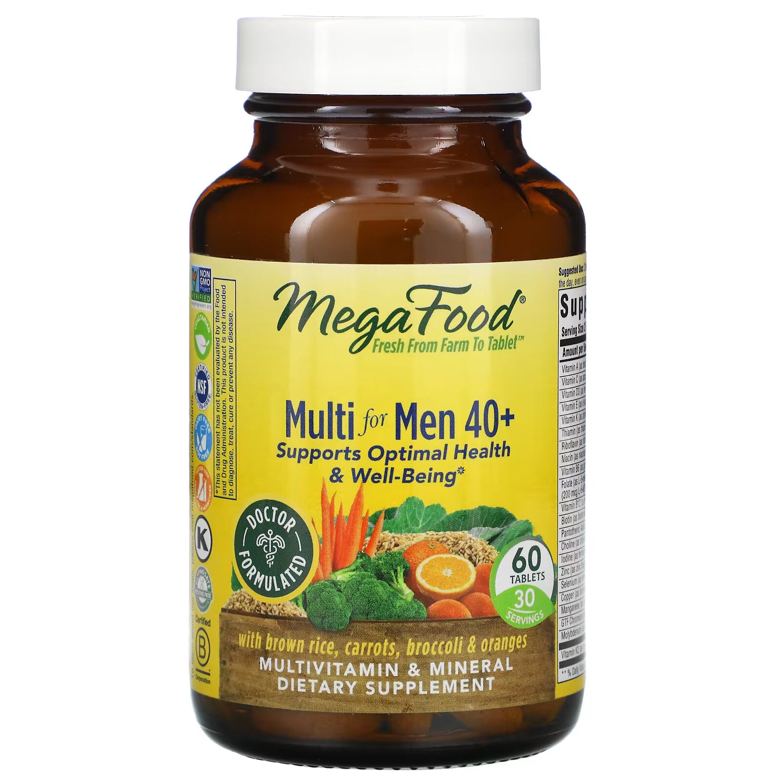 MegaFood, Multi for Men 40+, complex of vitamins and microelements for men over 40 years old, 60 tablets