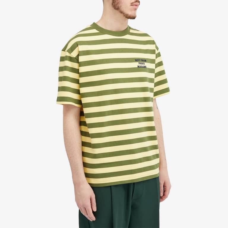 تي شيرت Drole De Monsieur Striped Not From Paris Madame، أصفر/أخضر