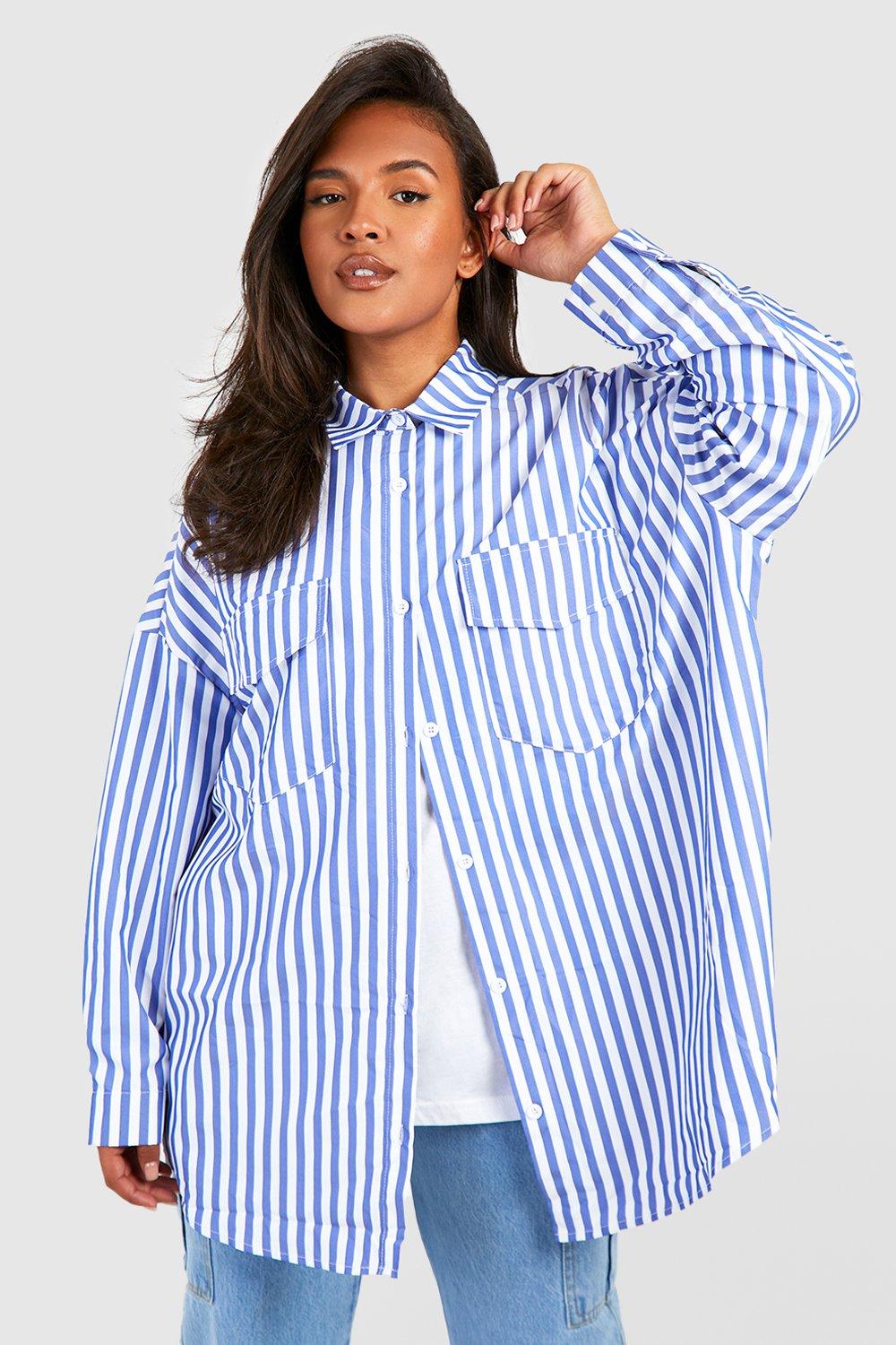 Boohoo Oversized Striped Shirt, Navi