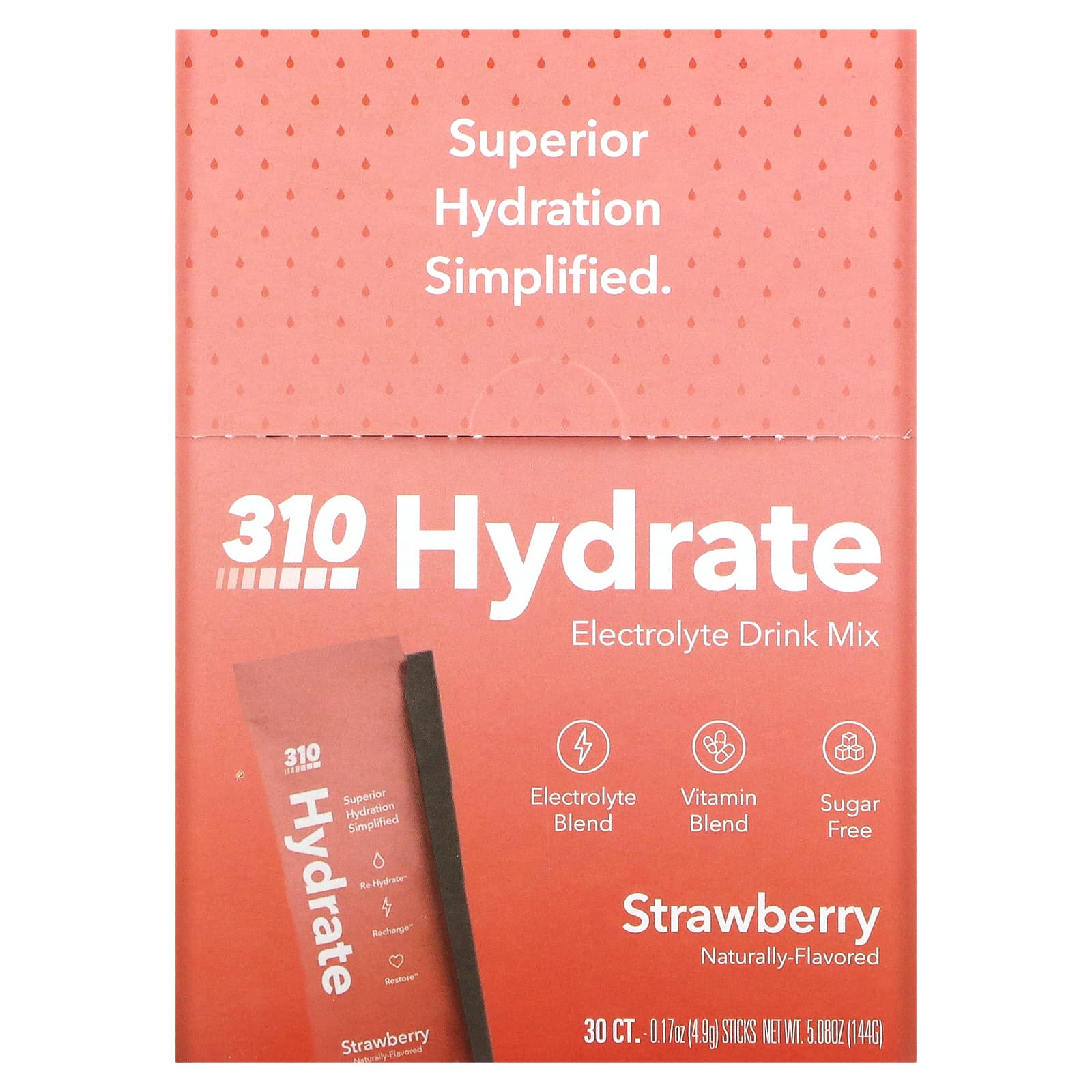 310 Nutrition Electrolyte Blend, Strawberry, 30 Sticks, 4.9 g Each