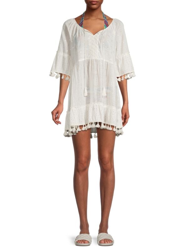 Ranee's Ivory Tiered Tassel Lace Dress