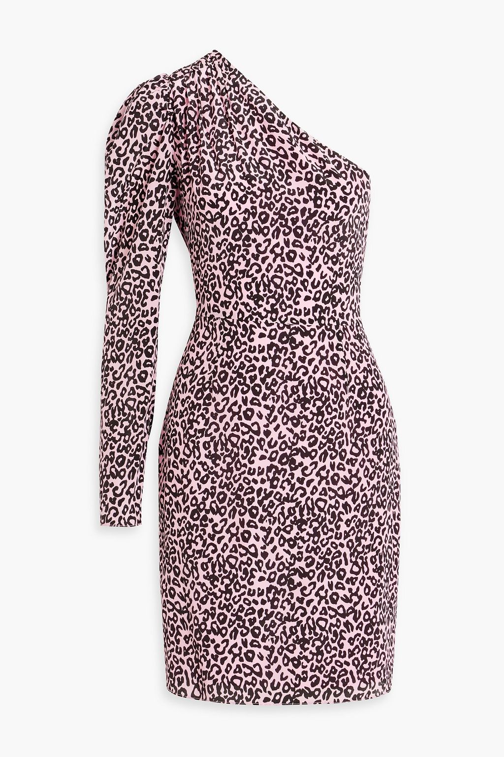 One-shoulder ruffled silk crepe de Chine mini dress in leopard print LES RÊVERIES ,  pink