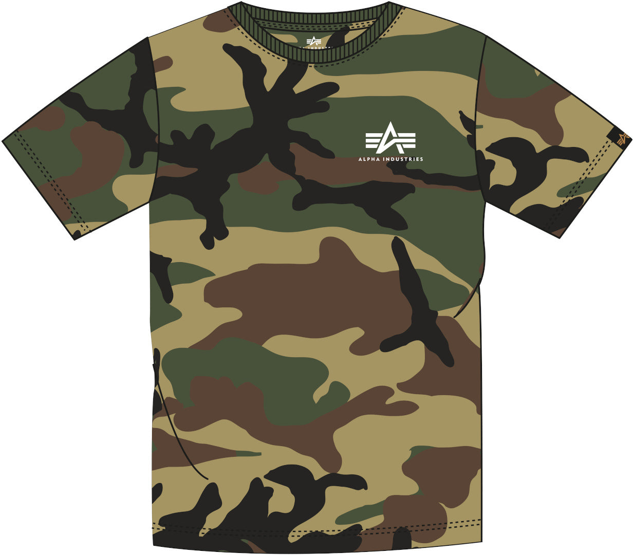 تي شيرت Alpha Industries Basic Small Logo Camo T-Shirt، زيتوني