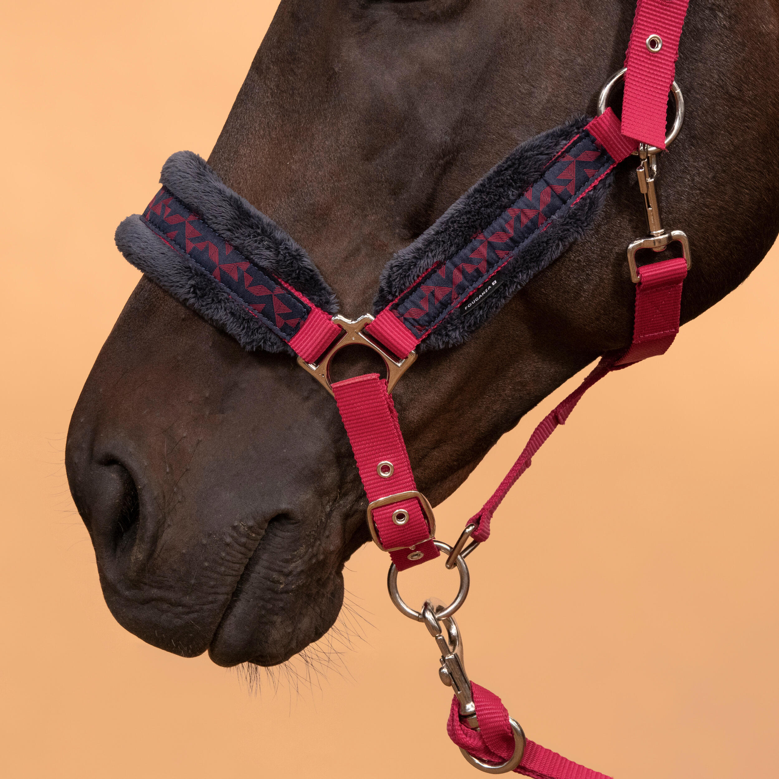 Fouganza halter + Comfort leash pony horse, red