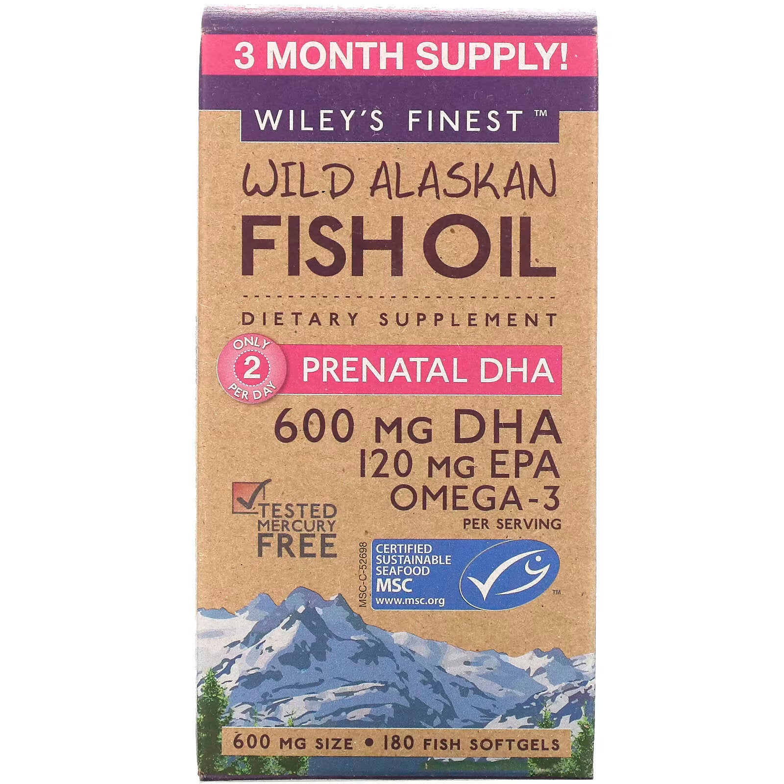 Wiley's Finest, Wild Alaskan Fish Oil, Prenatal DHA, 600 mg, 180 Fish Capsules