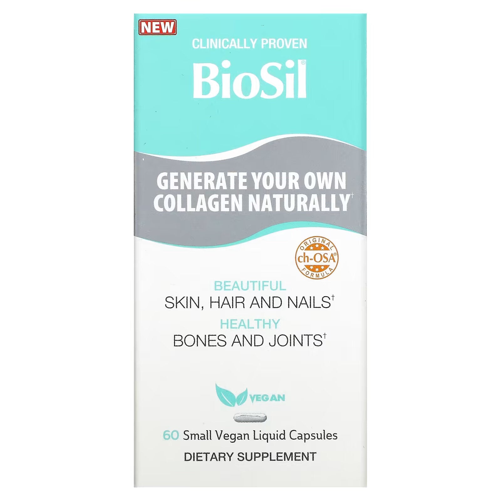 BioSil, Advanced Collagen Generator, collagen stimulator 60 small vegan capsules