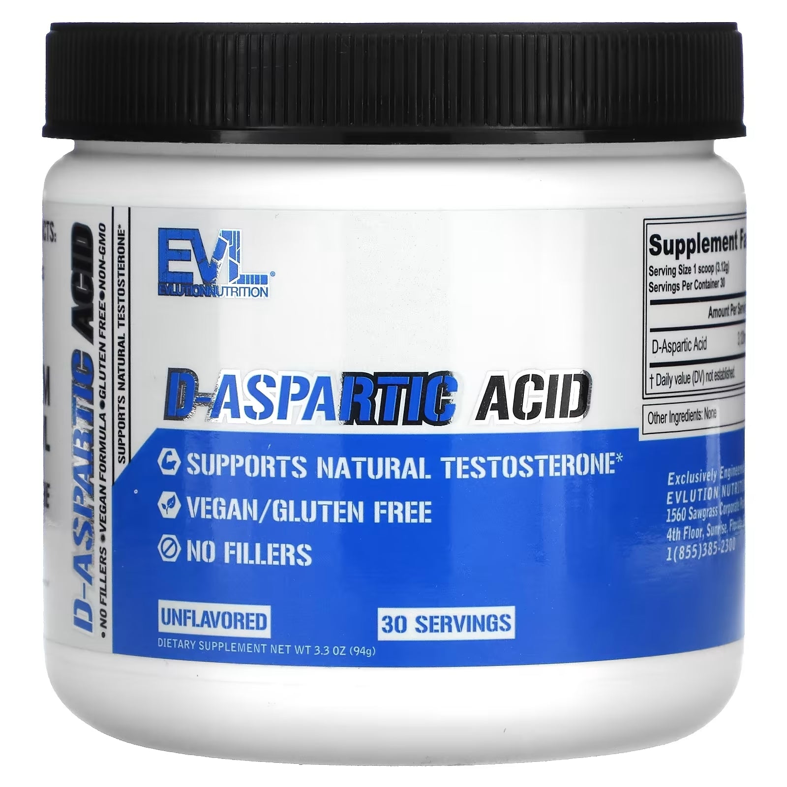 EVLution Nutrition D-Aspartic Acid Unflavored, 94 g