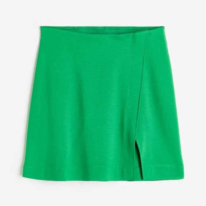 H&M Short Wrap-front Skirt, green