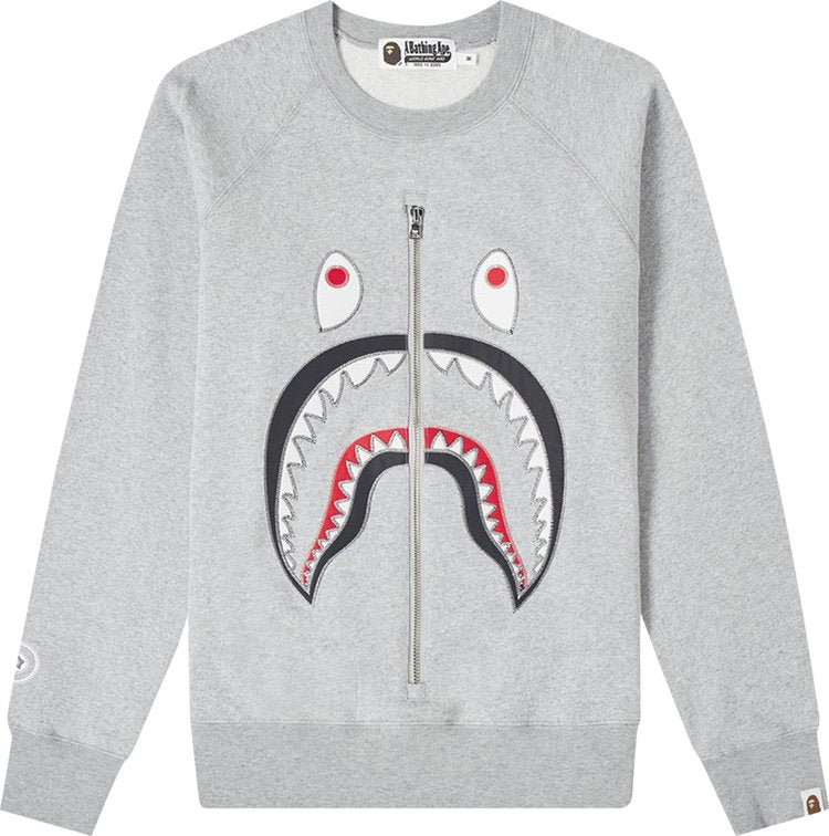 سويت شيرت BAPE Shark Applique Metal Zip Crewneck 'Grey'، رمادي