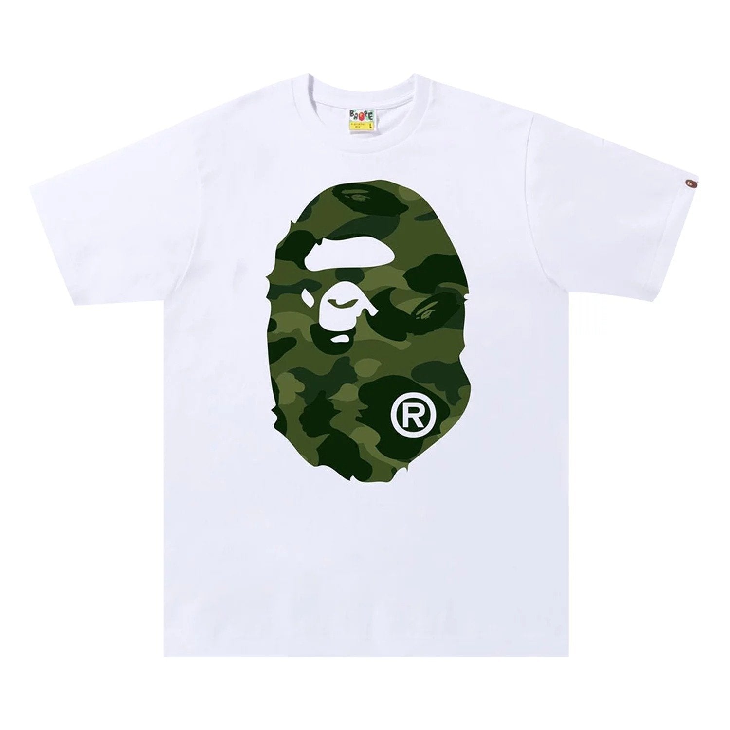 تي شيرت Bape Color Camo Big Ape Head، أبيض/أخضر