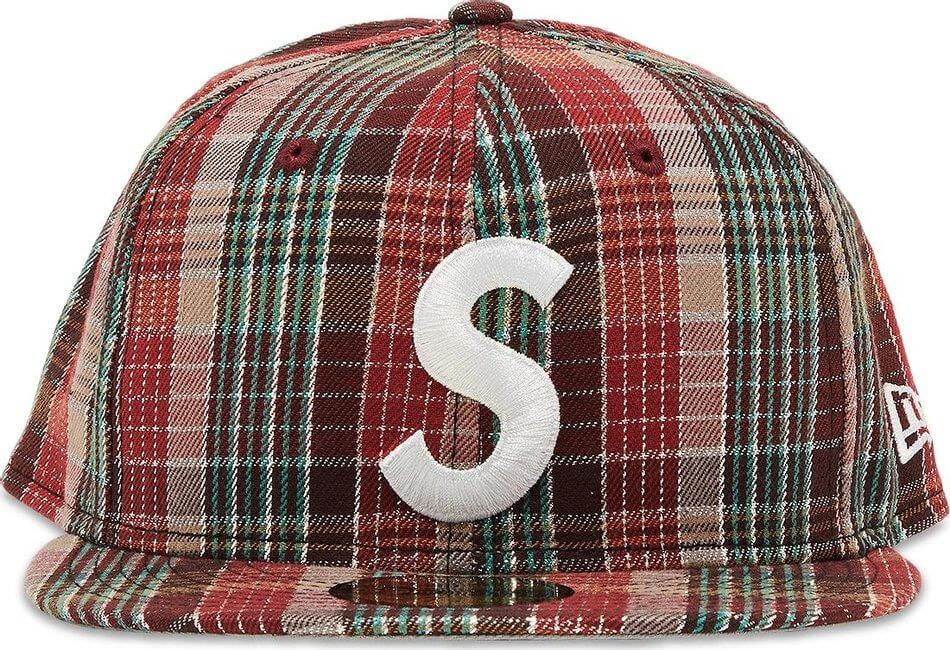 Supreme Metallic Plaid S Logo New Era Baseball Cap, Red