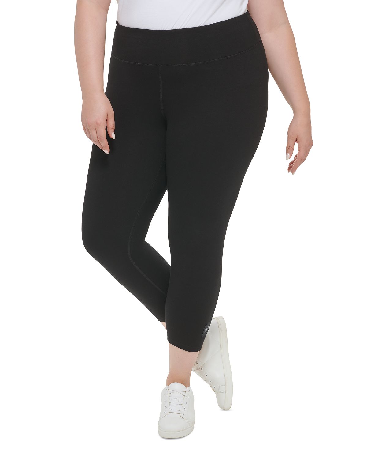 Plus Size Calvin Klein Logo High Rise Slip-on Leggings, Black