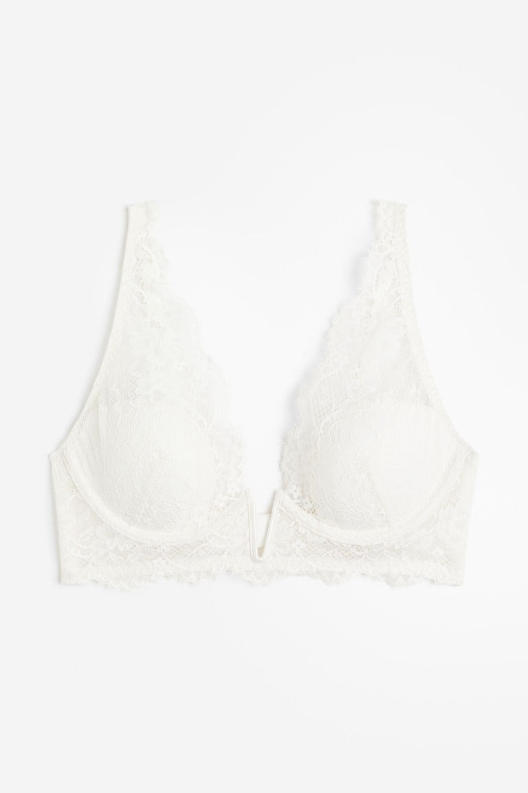 H&M lace underwire bra with padding, white