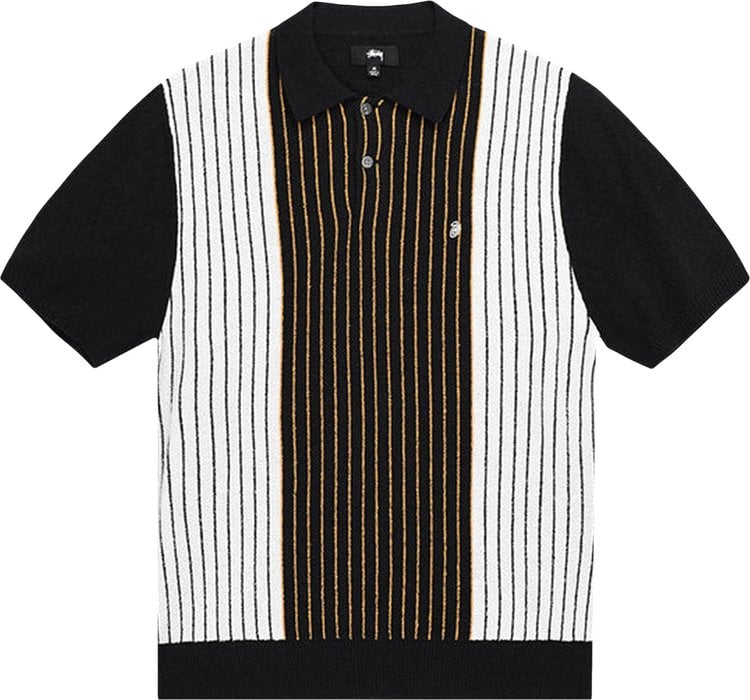 Stussy Textured Short-Sleeve Polo Sweater 'Black Stripe', multicolor