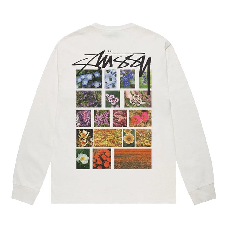 Stussy Flower Grid Pigment Dyed Long-Sleeve Tee 'Natural', white