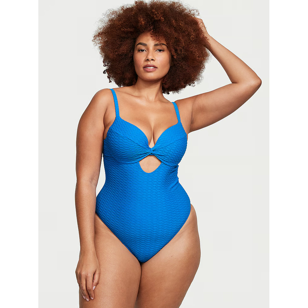 Victoria's Secret Swim Twist-Front Removable Push-Up One-Piece Fishnet Swimsuit, blue