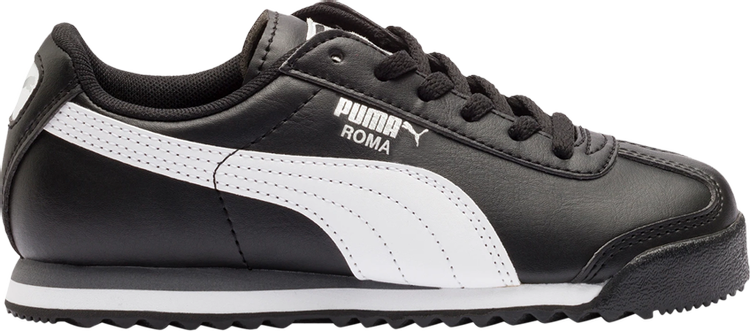 حذاء رياضي Puma Roma Basic للأطفال الصغار باللونين الأسود والأبيض والأسود