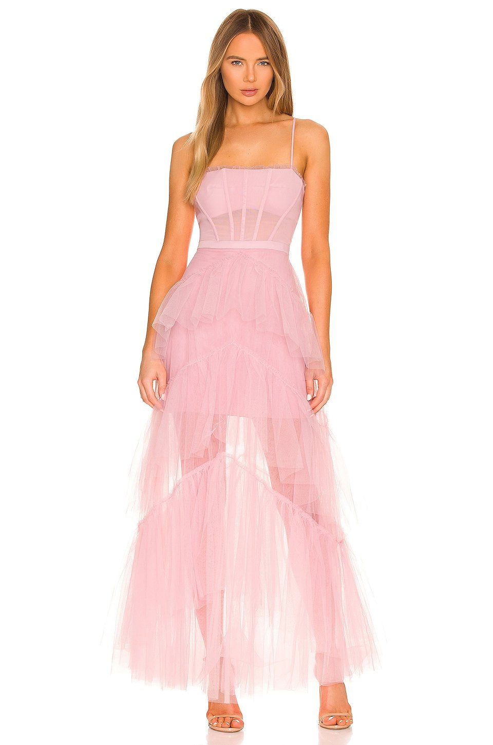 BCBGMAXAZRIA Corset Tulle Gown Dress, Pink Rose