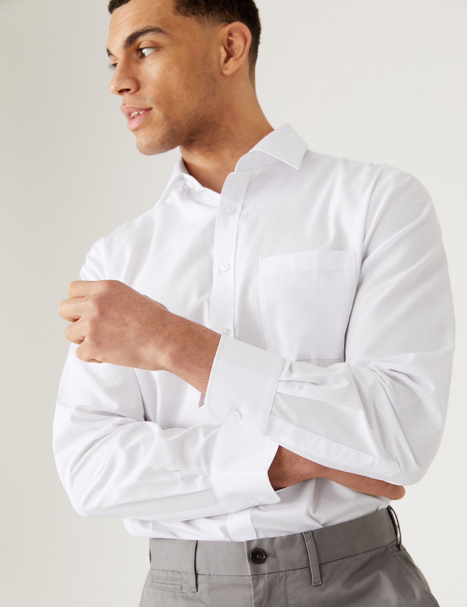 3 pcs. Marks & Spencer regular fit long sleeve shirts, white