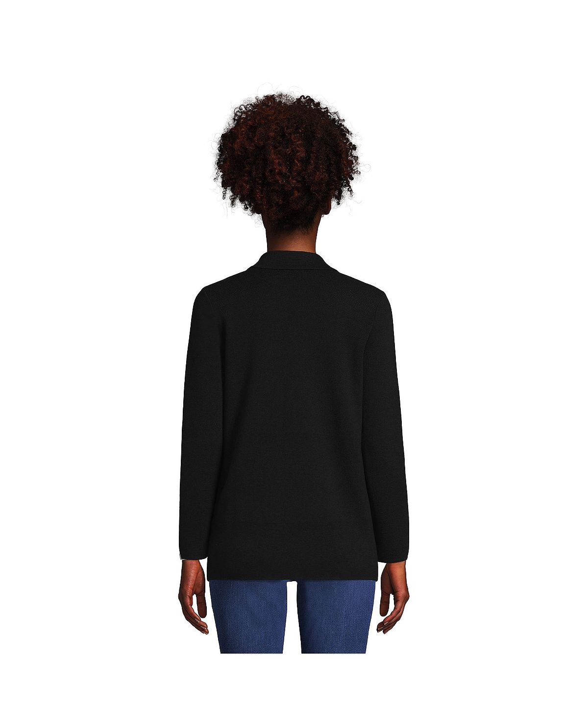 Lands' End Women's Slim Cotton Button Front Sweater Blazer, Black