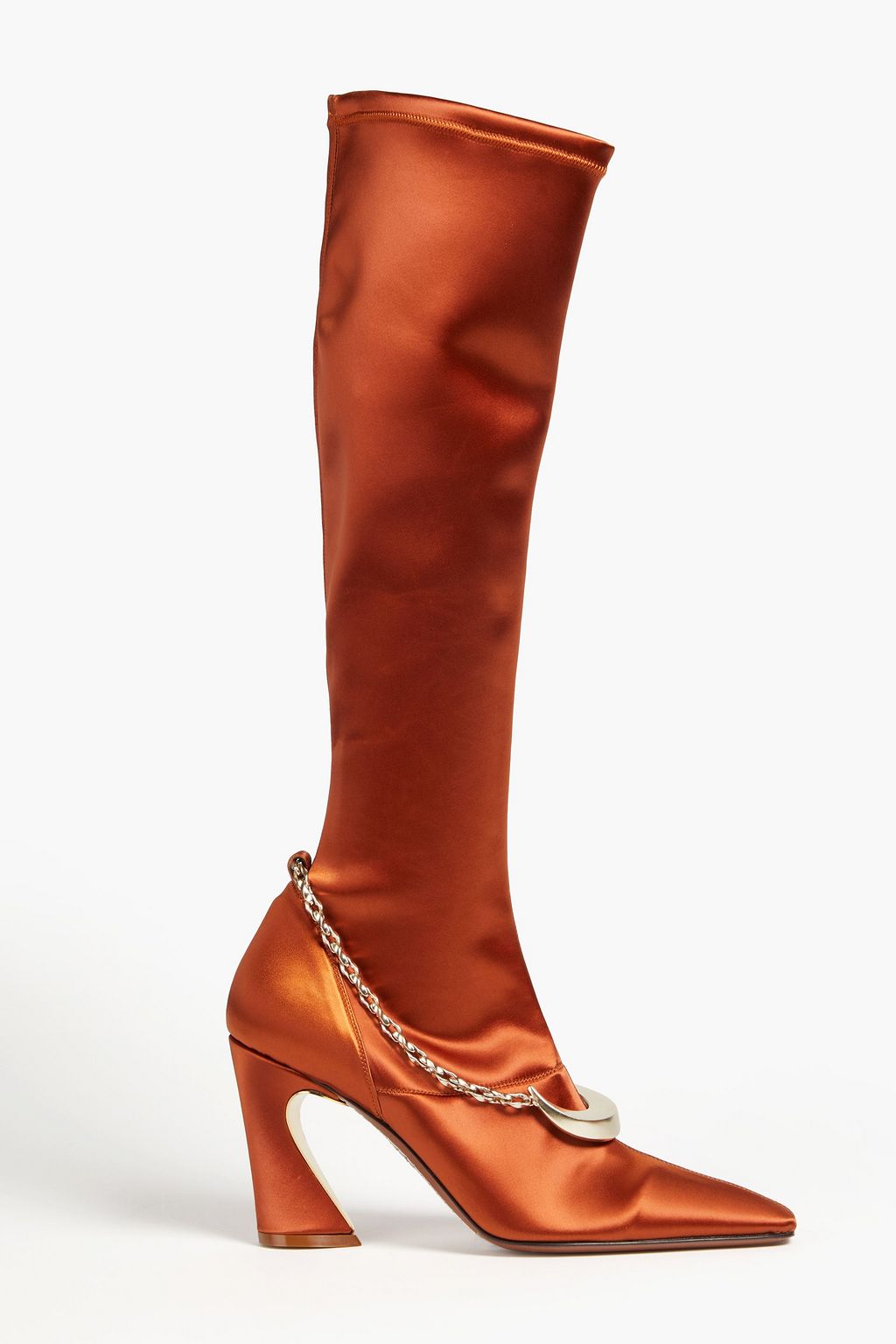 ZIMMERMANN Satin Knee High Boots with Chain Trim, Copper