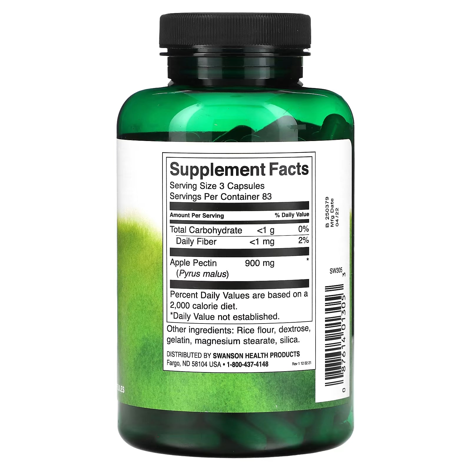 Dietary supplement Swanson Apple pectin 300 mg, 250 capsules