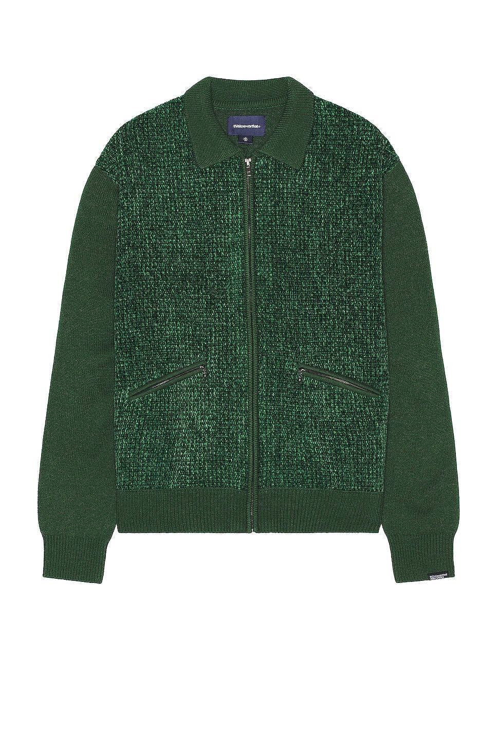 Thisisneverthat Velvet Knit Zip Polo Shirt, Green