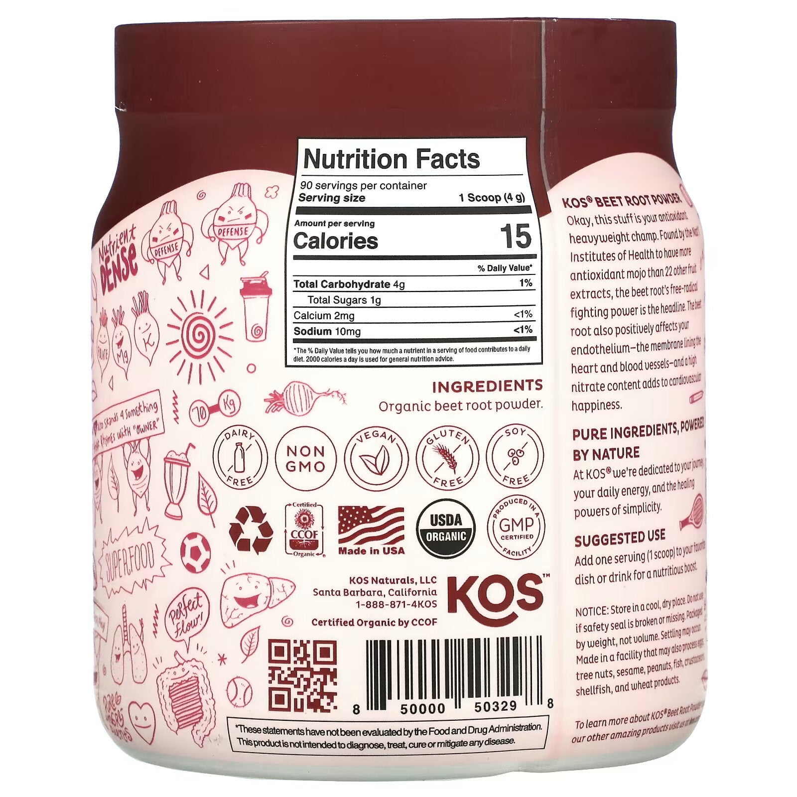 KOS, Organic Beet Powder, 12.7 oz (360 g)