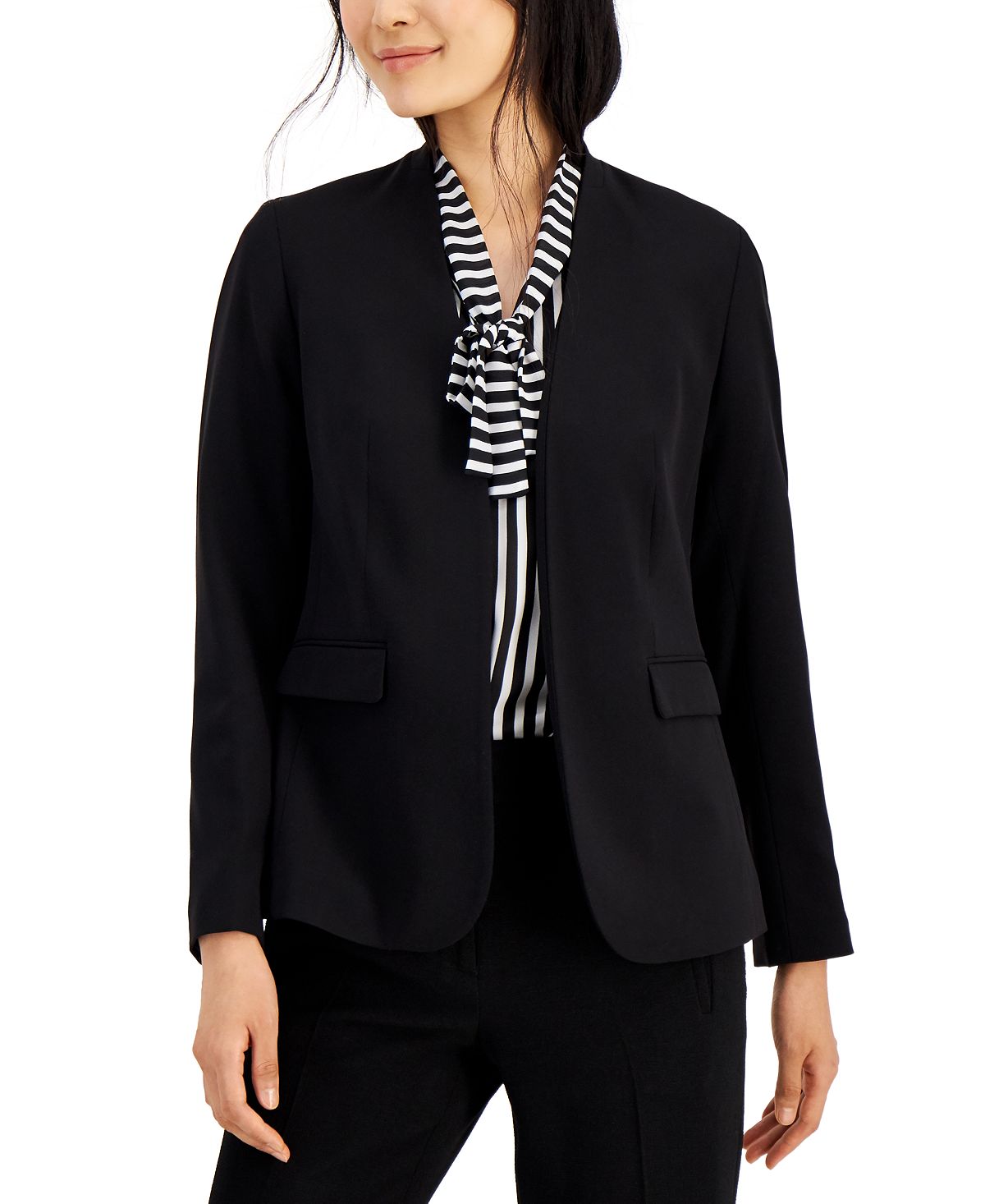 Women's Open Front Collarless Blazer Created for Macy's Bar III, Black