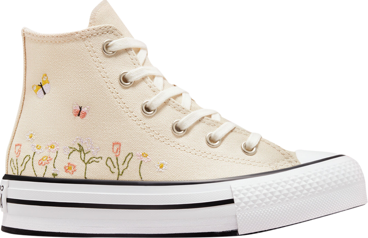 Converse Chuck Taylor All Star Lift Platform High PS Floral Embroidery Sneakers - Natural Ivory, Cream