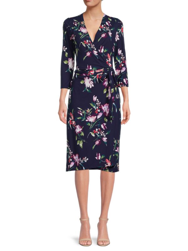 Renee C. wrap dress with floral print, navy