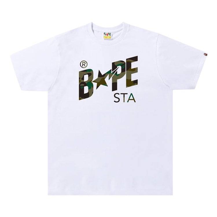 تي شيرت BAPE Sta 1st Camo Logo باللون الأبيض/الأخضر، باللون الأبيض