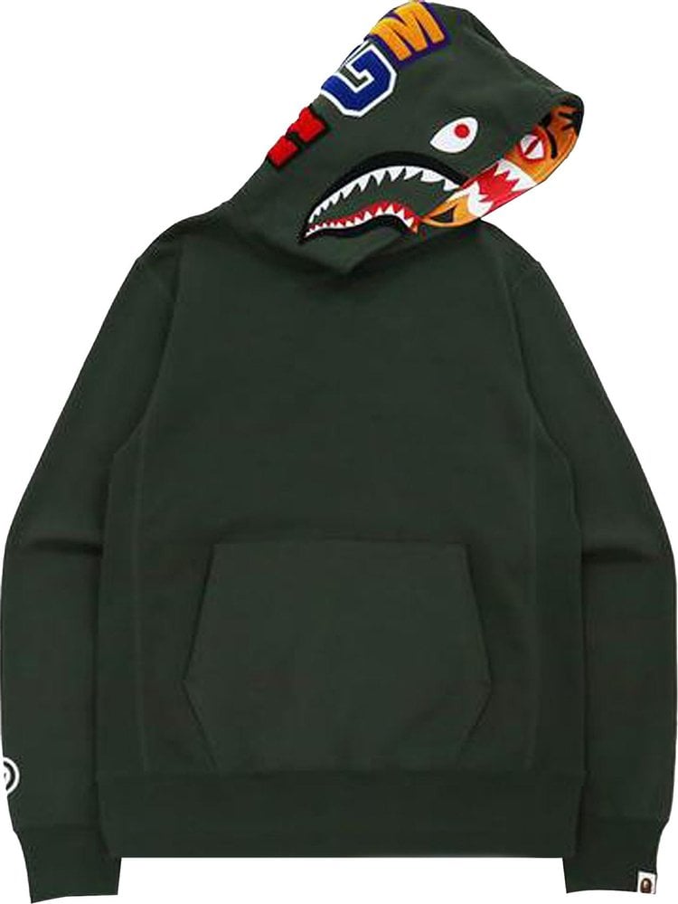 بلوزة بغطاء رأس من BAPE Shark x Tiger باللون الأخضر "Olive Drab"