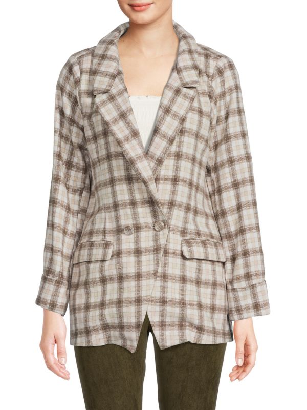 BCBGeneration long-sleeved checkered double-breasted jacket, plaid