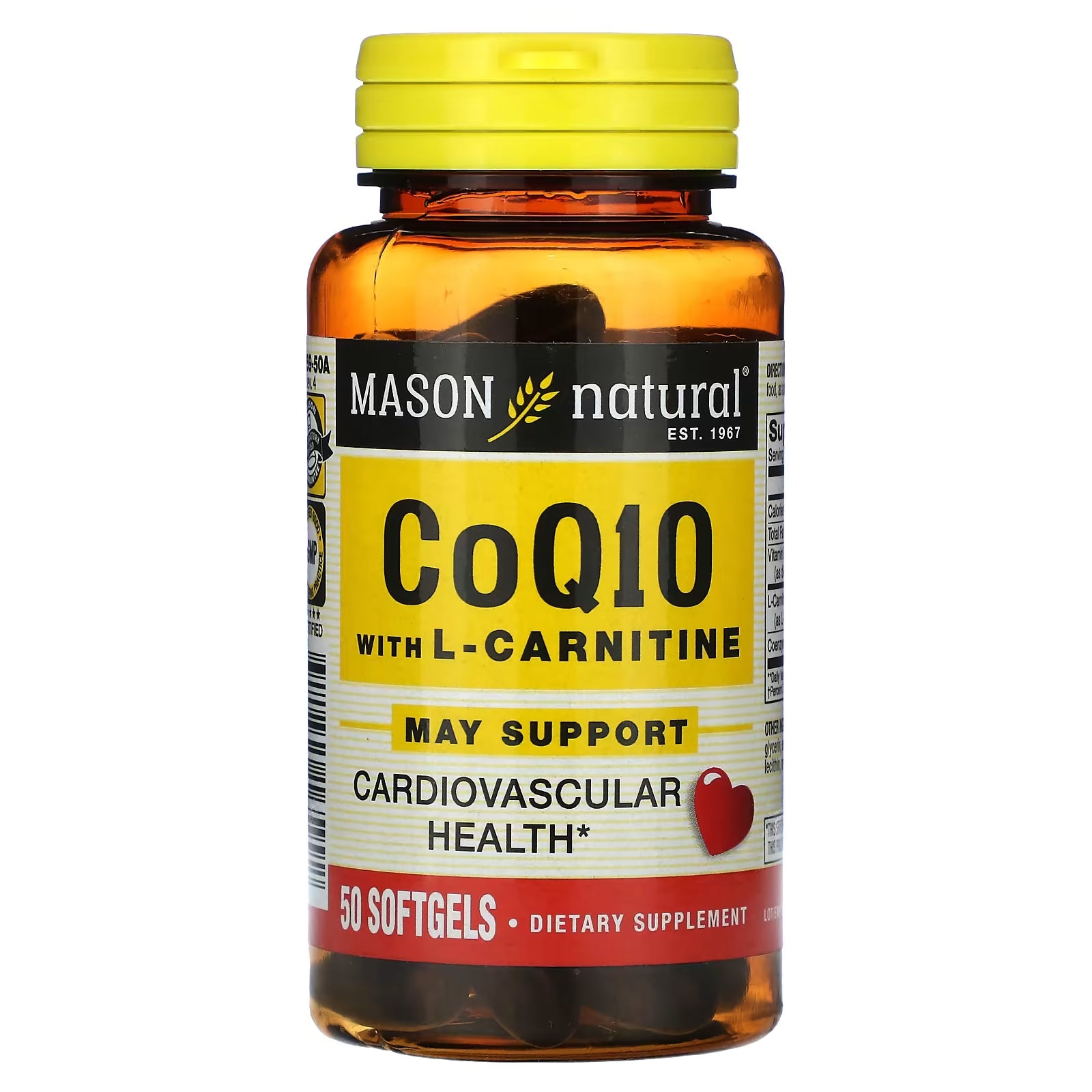 مكمل غذائي Mason Natural CoQ10 L-Carnitine، 50 كبسولة هلامية