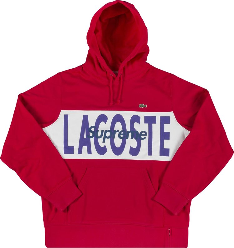 Supreme x Lacoste Logo Panel Hooded Sweatshirt 'Red', Red