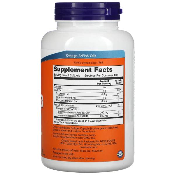 Omega-3 Now Foods 180 EPA/120 DHA 1000 mg, 200 capsules