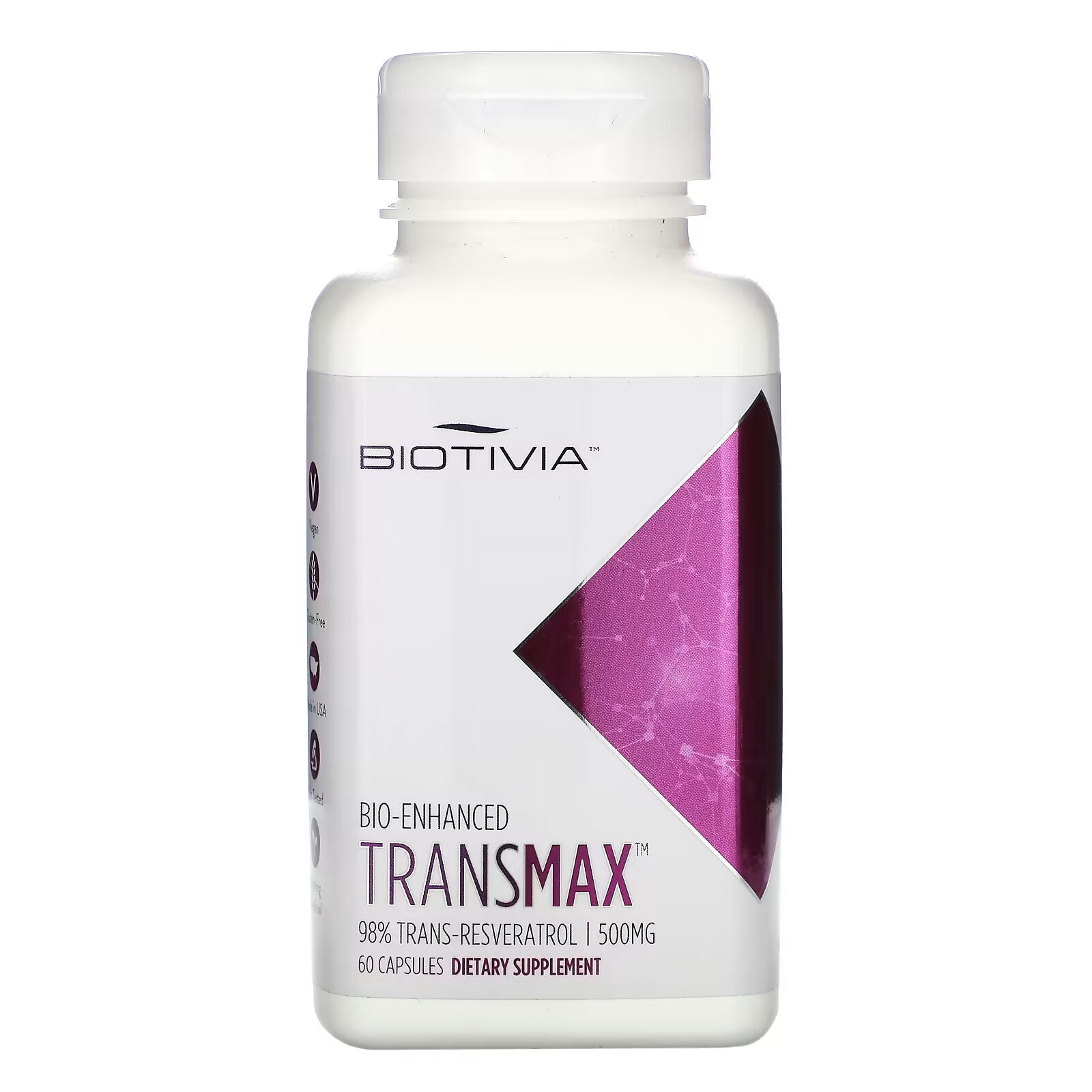 Biotivia, Transmax, 98% trans-resveratrol, 500 mg, 60 capsules