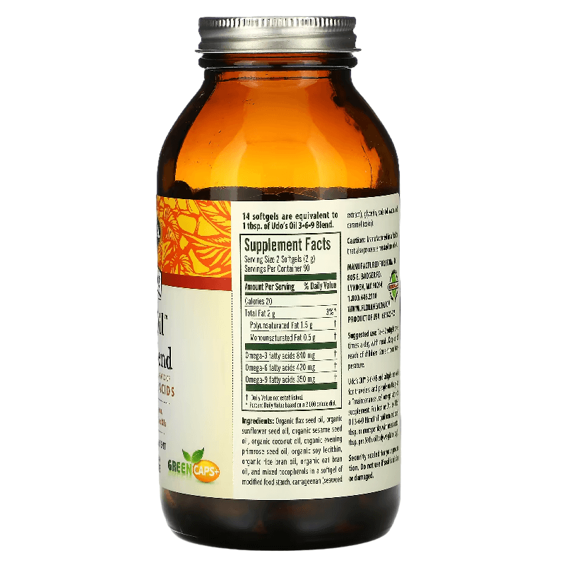 Udo Oil with Omega Fatty Acids 3-6-9 Flora, 180 capsules