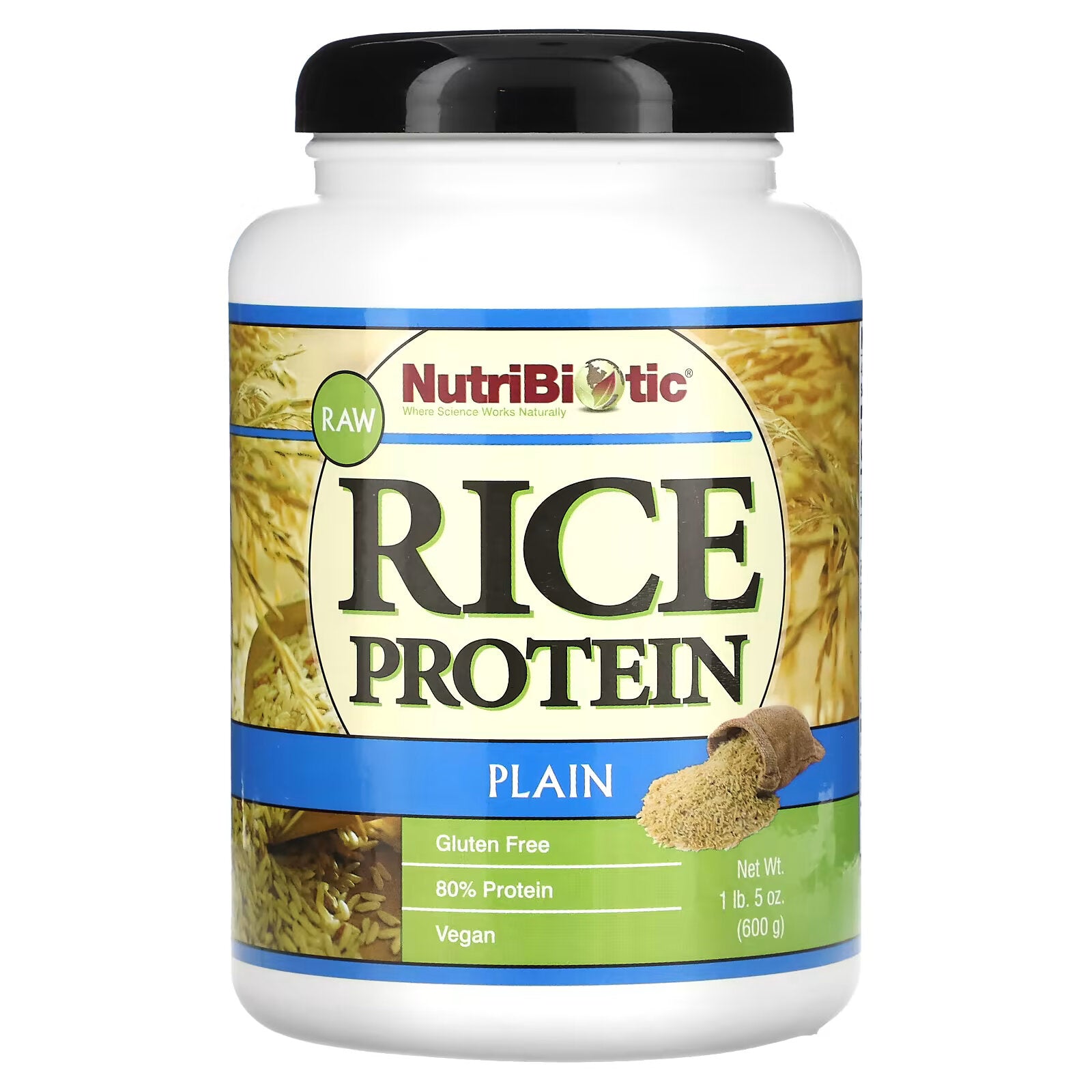 NutriBiotic, Raw Plain Rice Protein, 1 lb 5 oz (600 g)